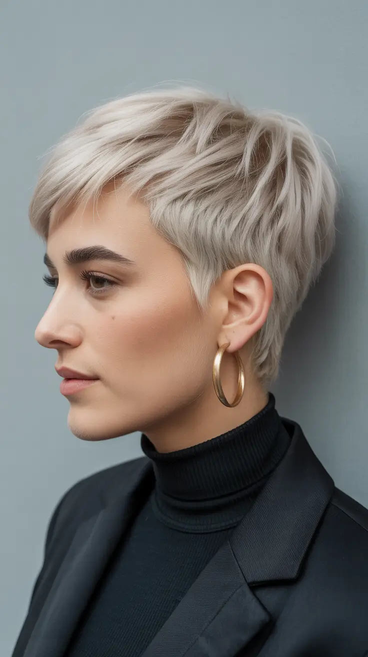 winter haircuts short Frosted Platinum Layered Pixie