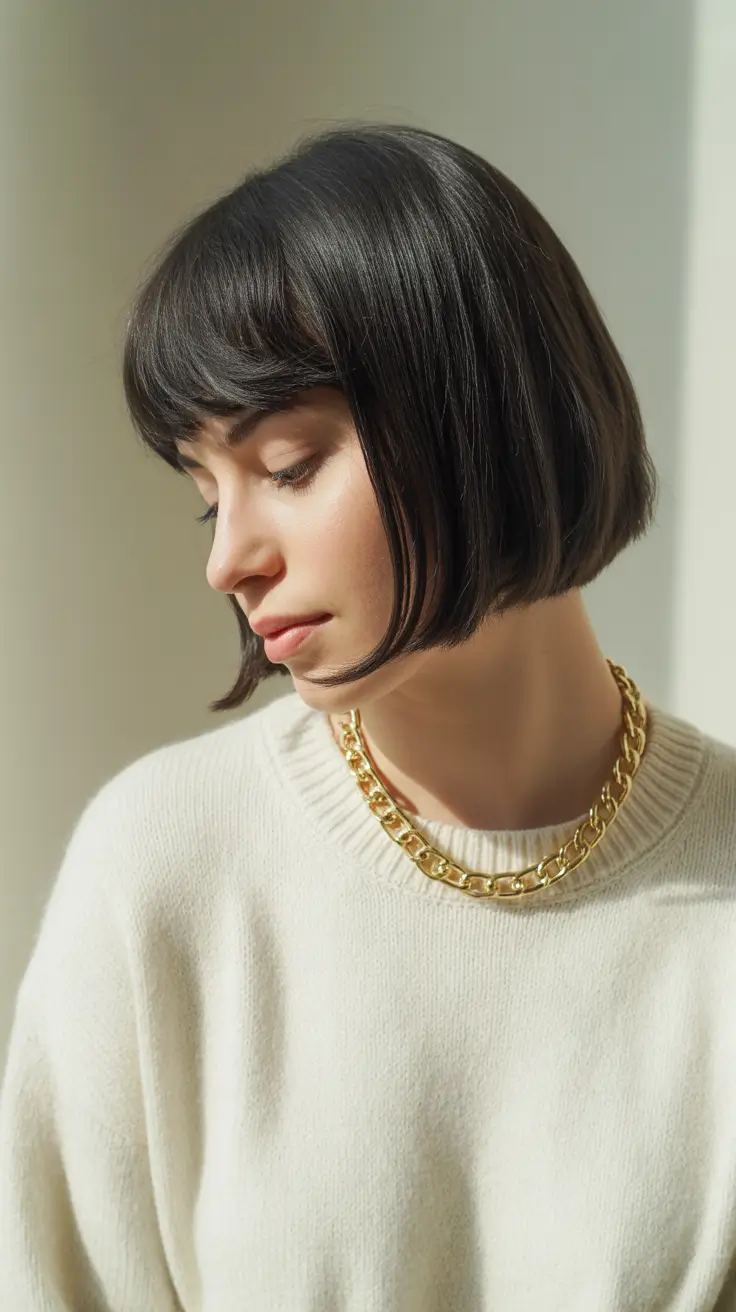 short haircuts for winter Soft Jet Bob with Round Fringe
