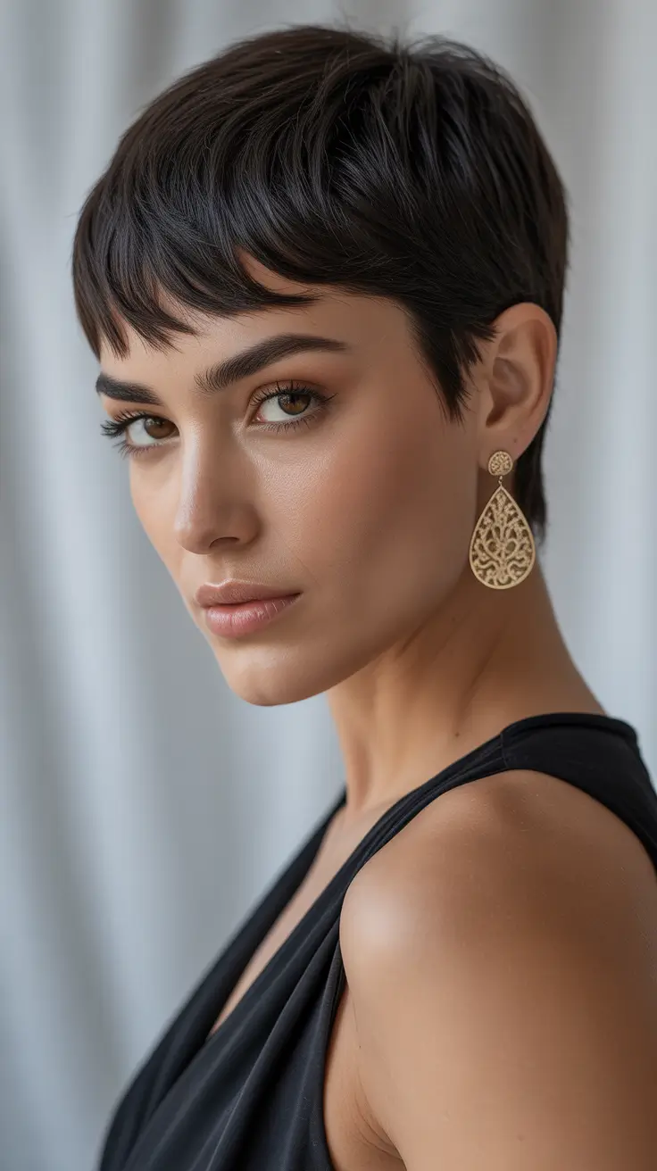 short winter haircuts straight Chic Textured Brunette Pixie