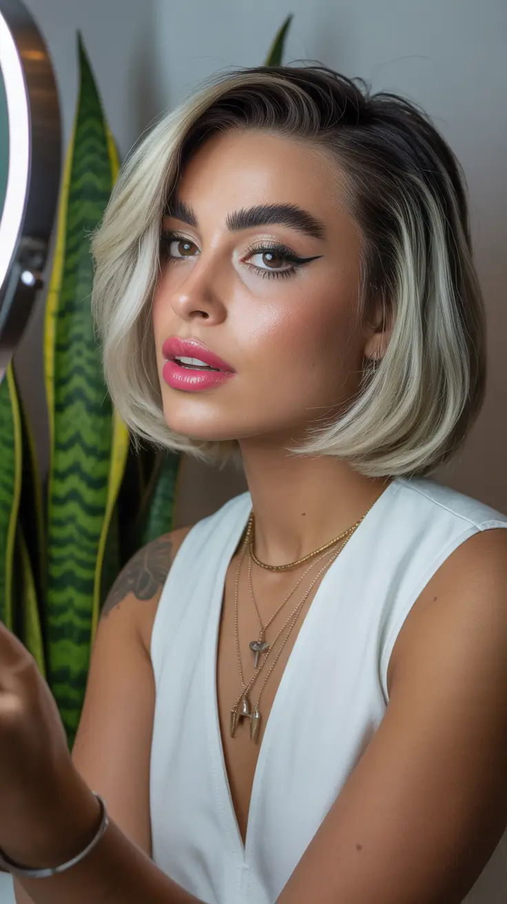 short layered haircuts winter Bold Platinum Gradient Bob