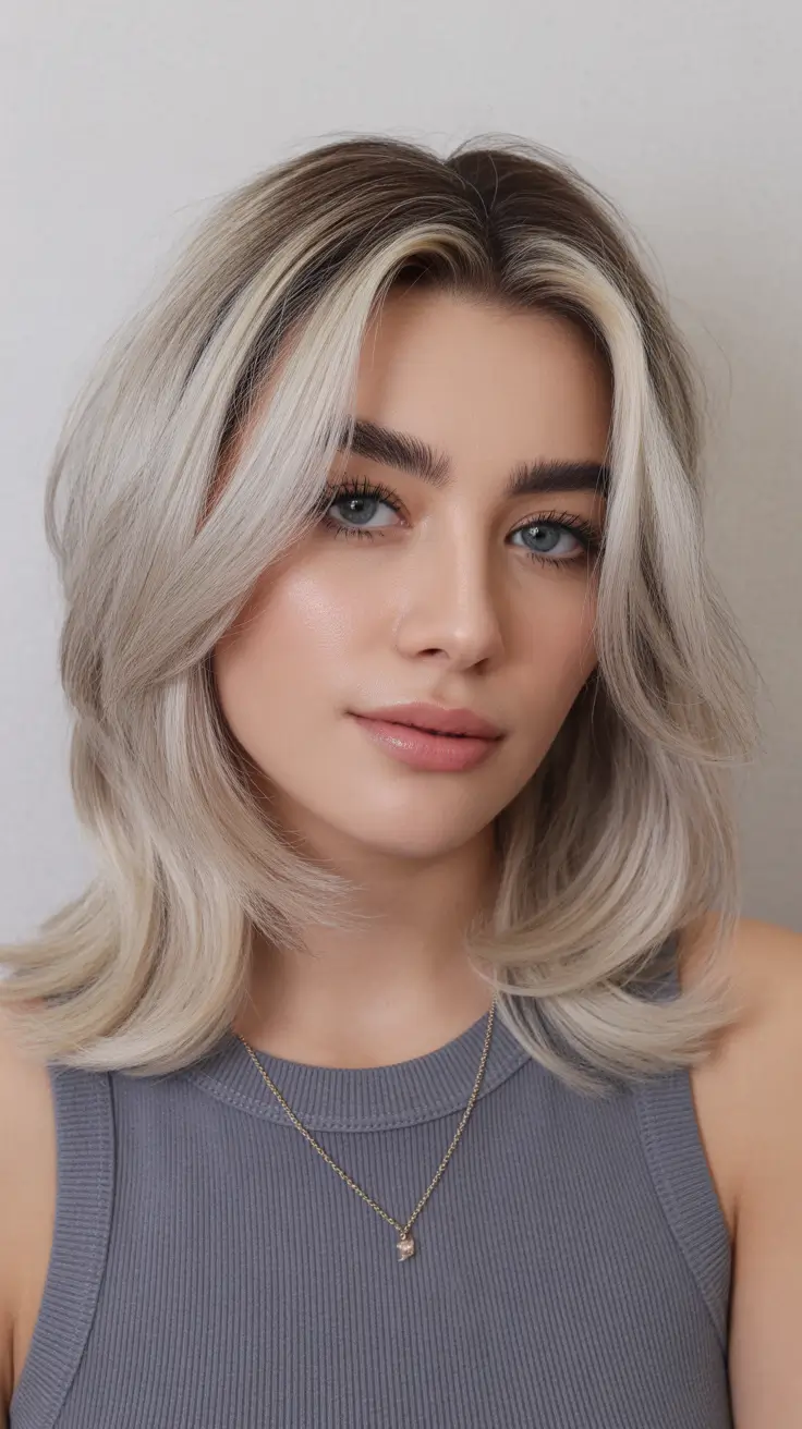 winter hair color short bob haircuts brown Feathered Silver Balayage