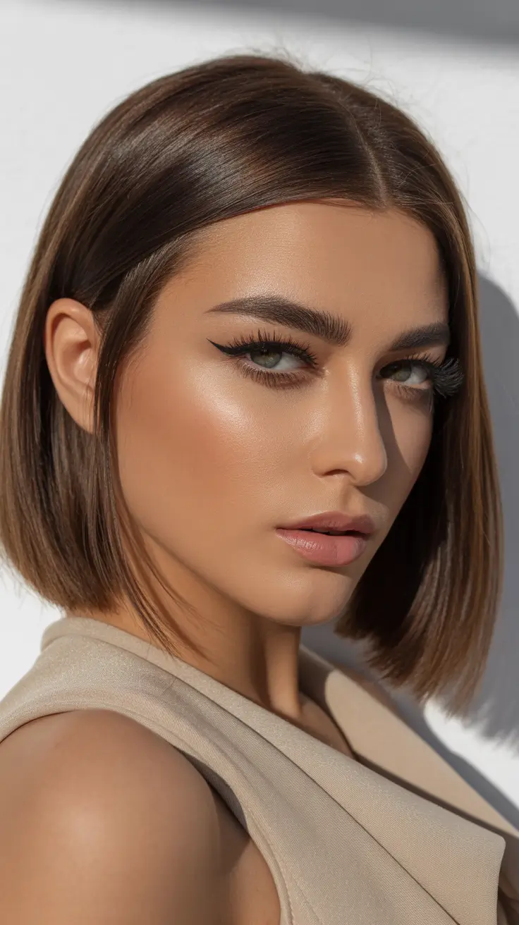 winter haircuts short Polished Chestnut Power Bob