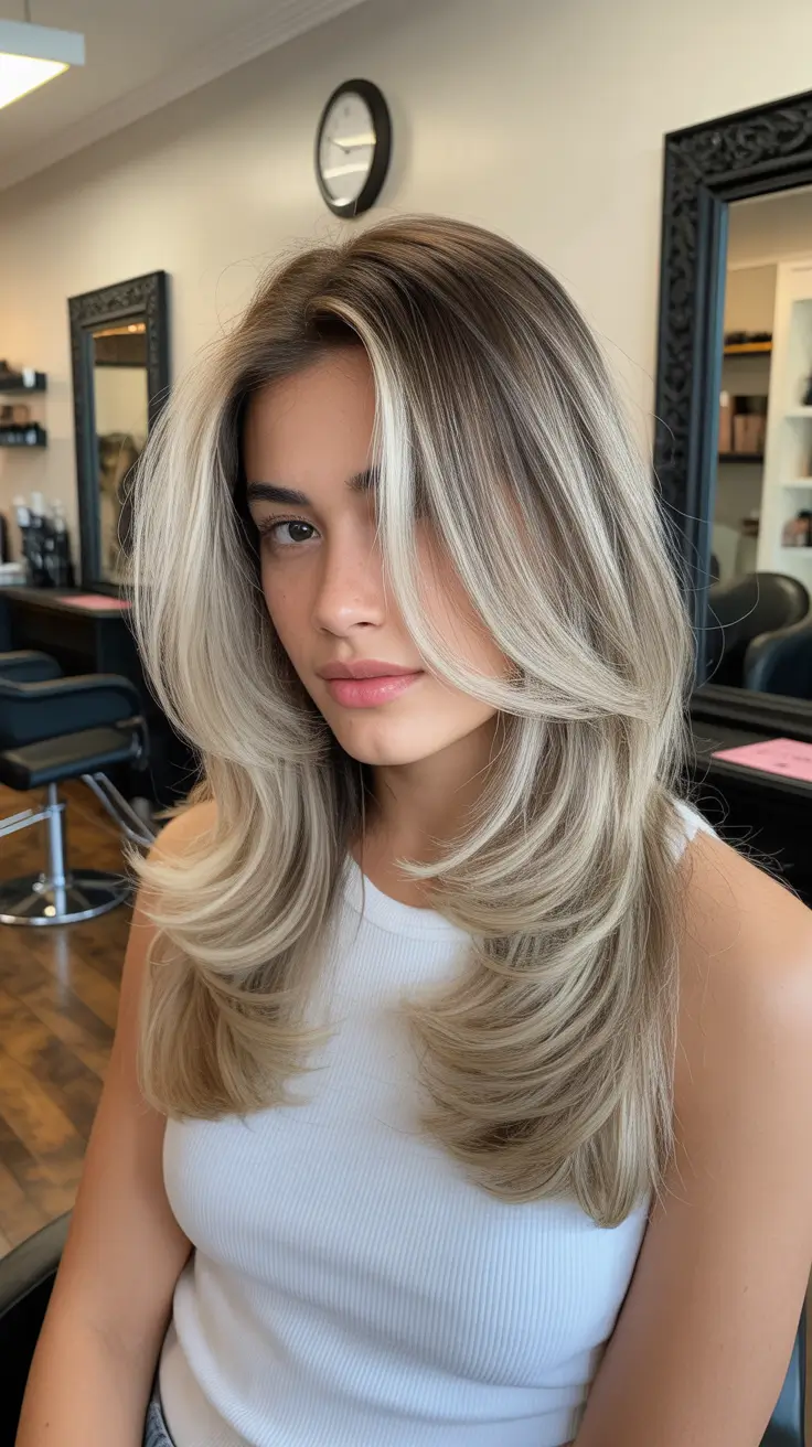 soft winter hair colors 2025 2026 Layered Ice Beige