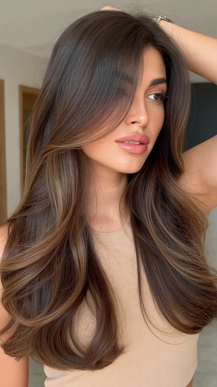 soft winter hair colors 2025 2026 Mocha Ribbons and Melted Brunette