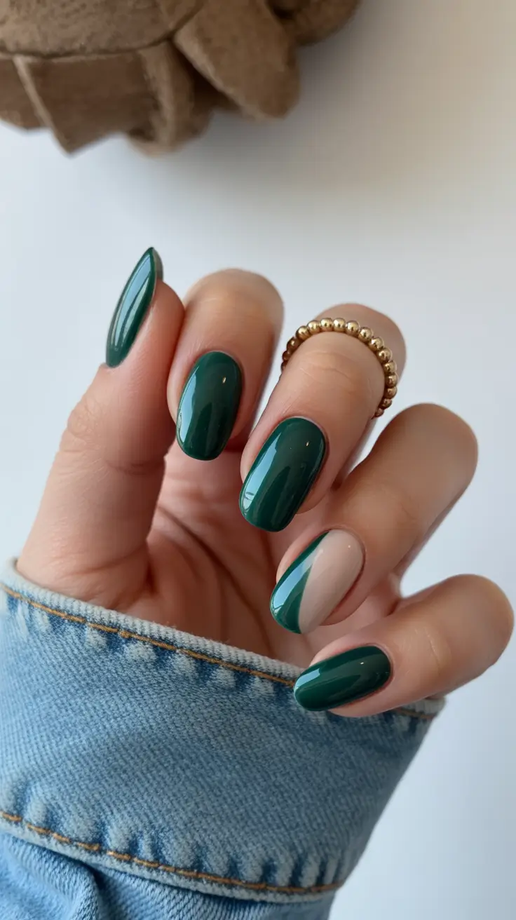 green winter nails almond Emerald Contour Chic