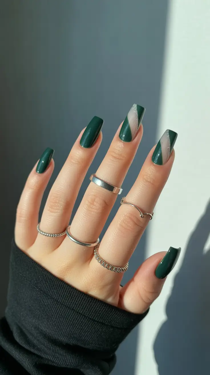 green winter nails square Frosted Geometry