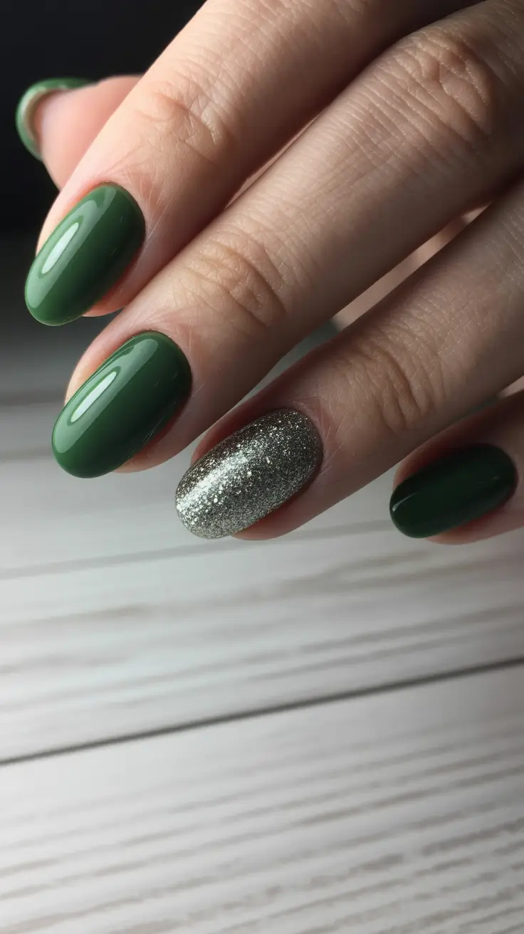 green winter nails short Classic Forest Glam