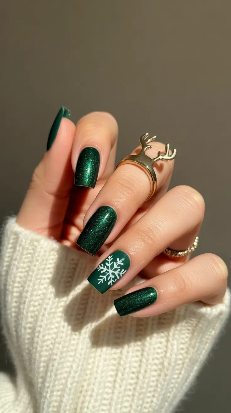 green winter nails snowflake Snowflake Elegance