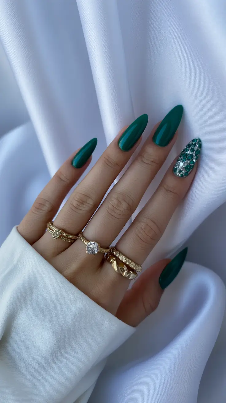 green winter nails acrylic Emerald Jewel Luxe