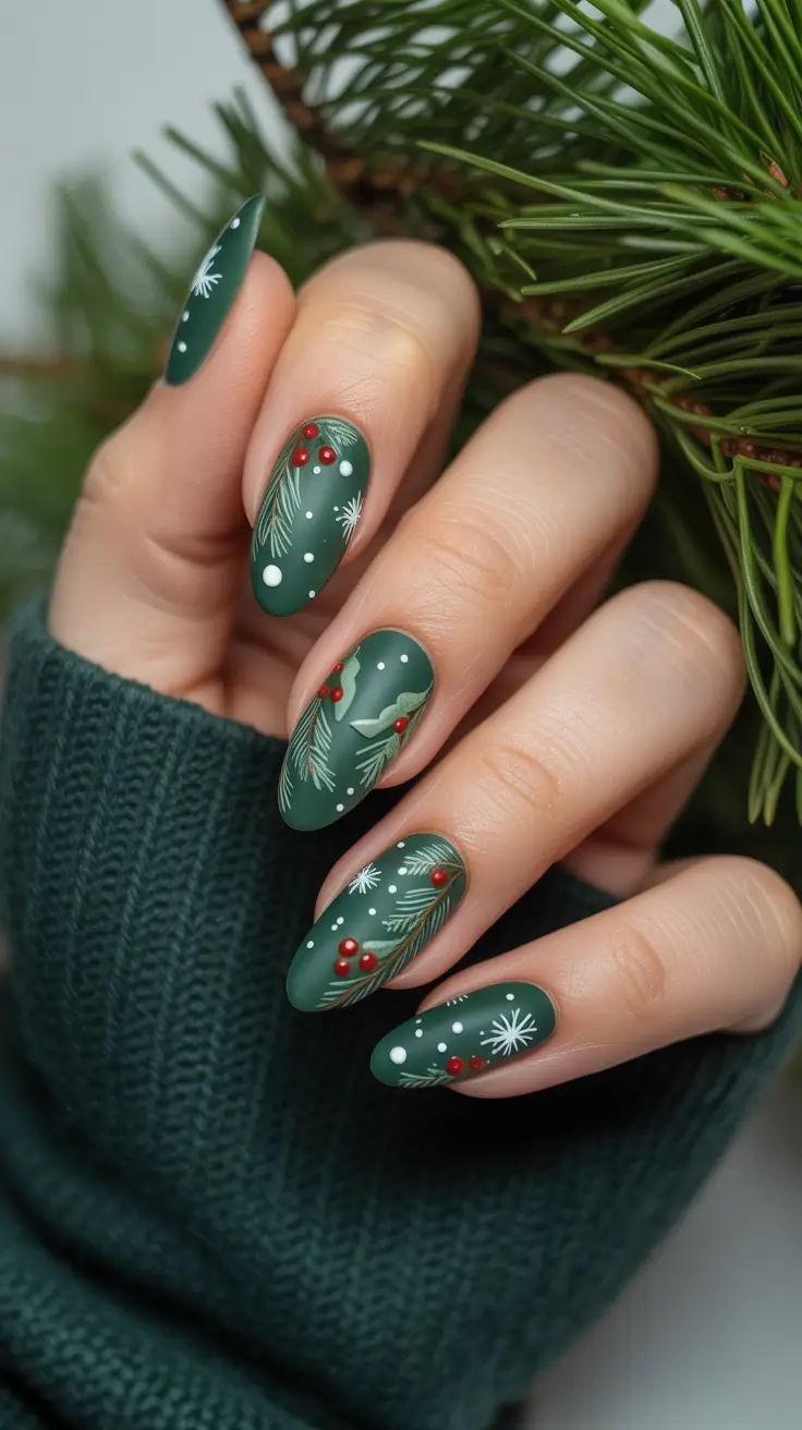 green winter nails matte Pine Forest Dream