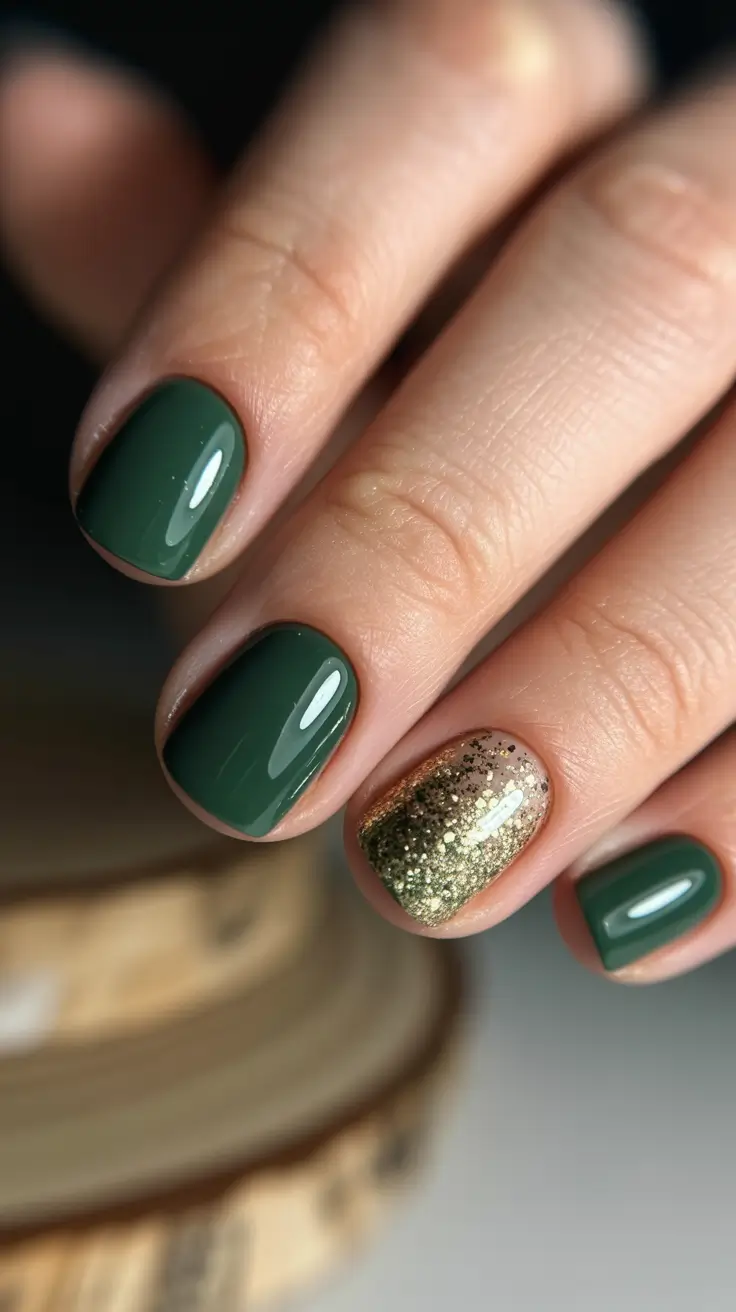 green winter nails short Golden Forest Spark