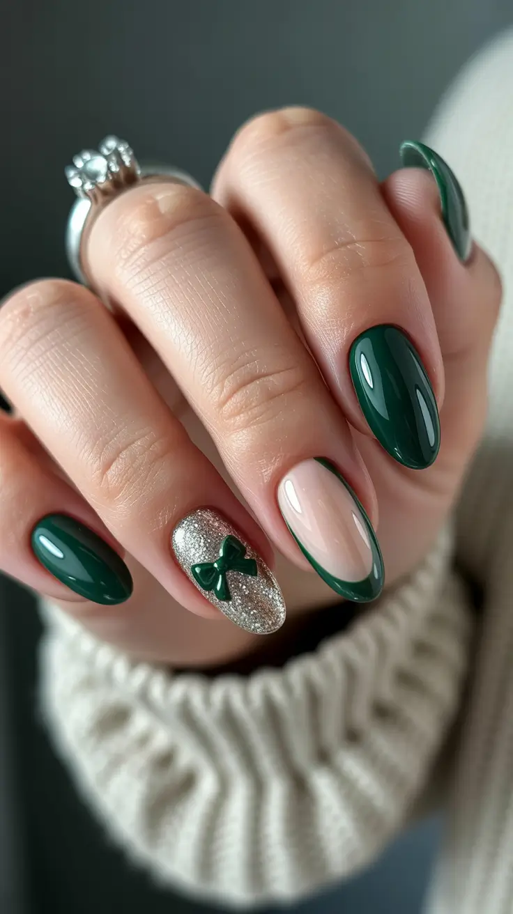 green winter nails designs Holiday Bow Elegance