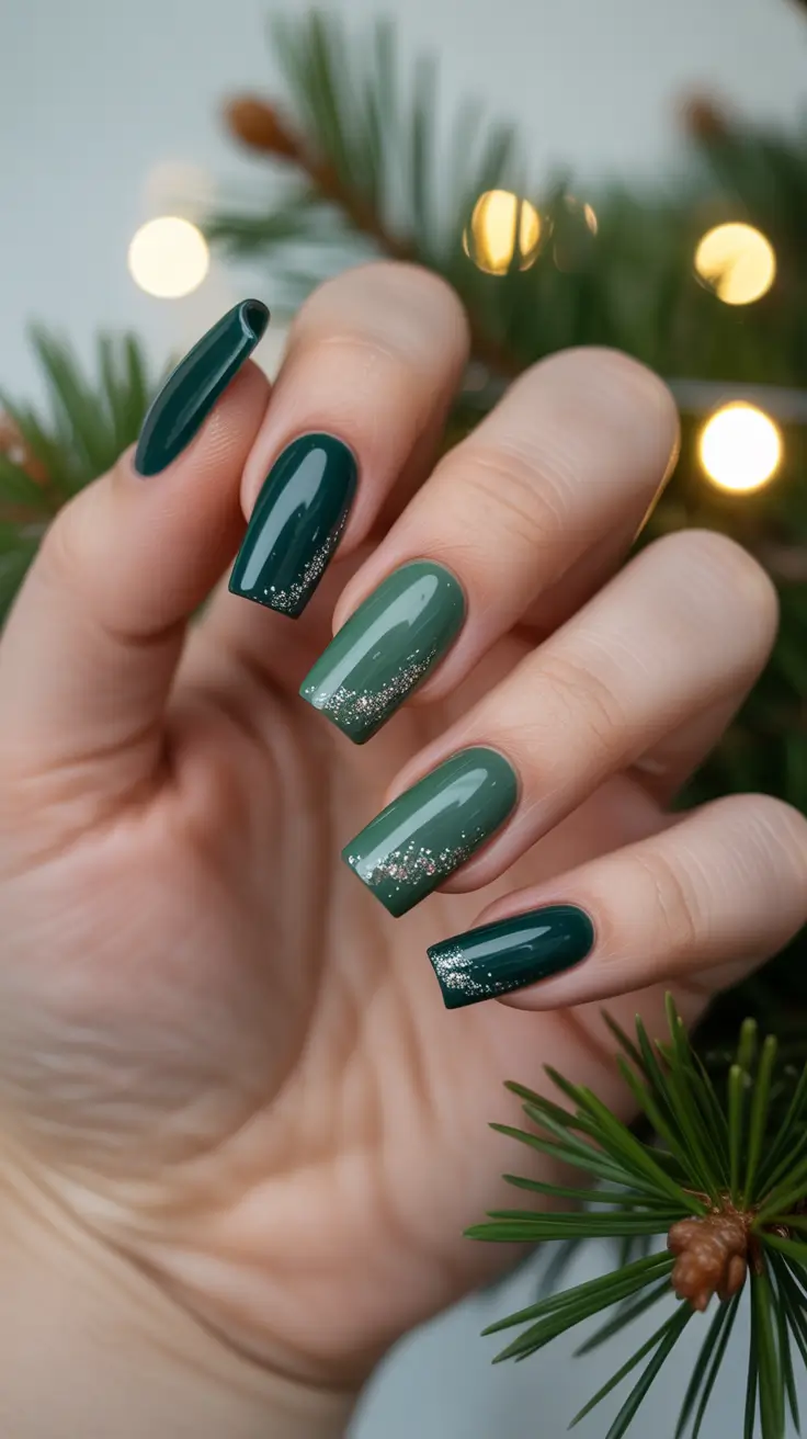 green winter nails square Twilight Spruce Shimmer