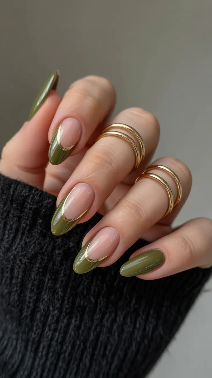 green winter nails almond Olive French Grace
