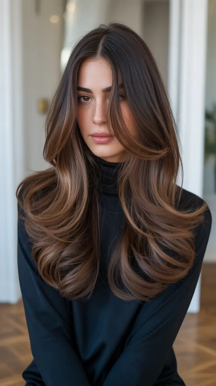 winter-haircuts-medium-round-faces-Layered-Brunette-with-Feathered-Volume
