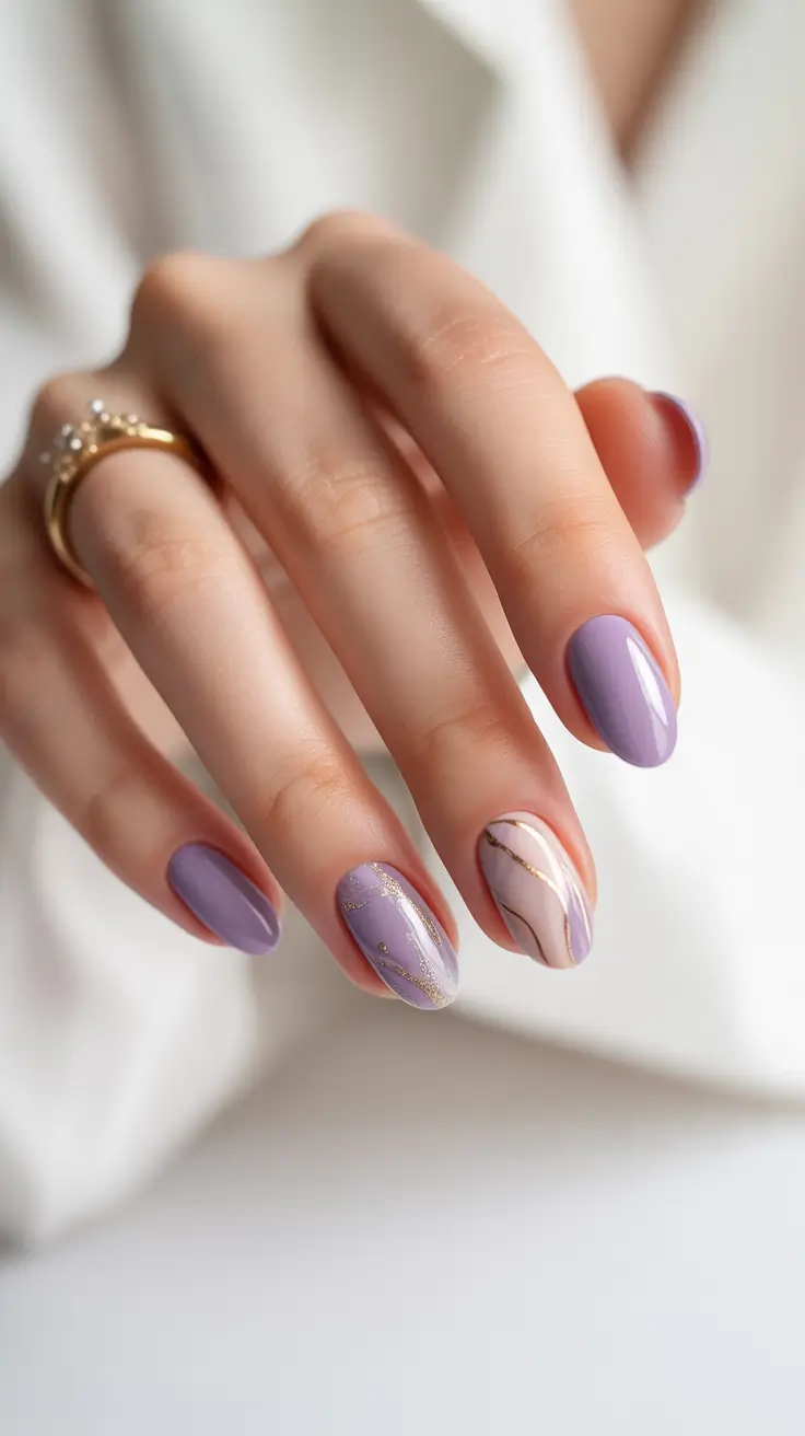 Stylish Short Nails Winter 2025-2026 Lavender Veins