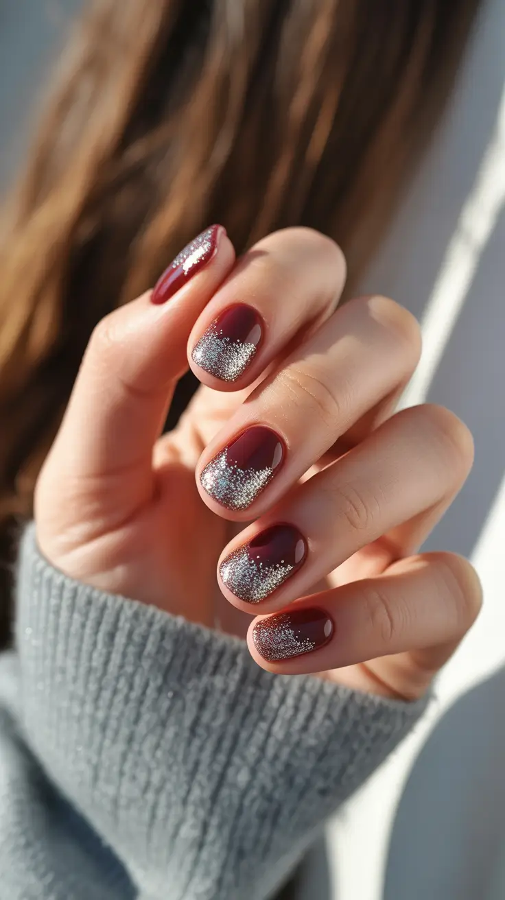 Stylish Short Nails Winter 2025-2026 Burgundy Stardust
