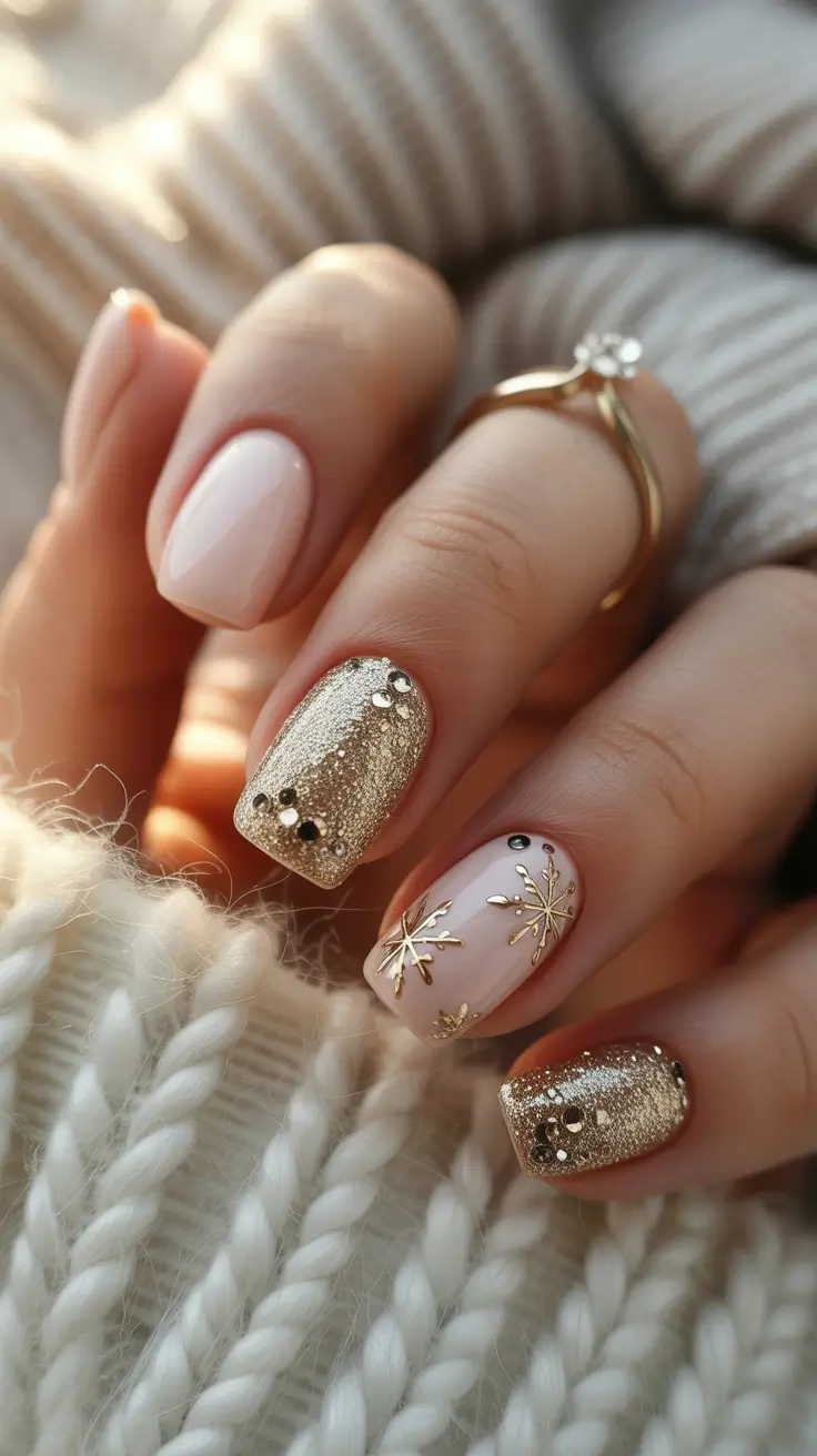 Stylish Short Nails Winter 2025-2026 Golden Winter Glow
