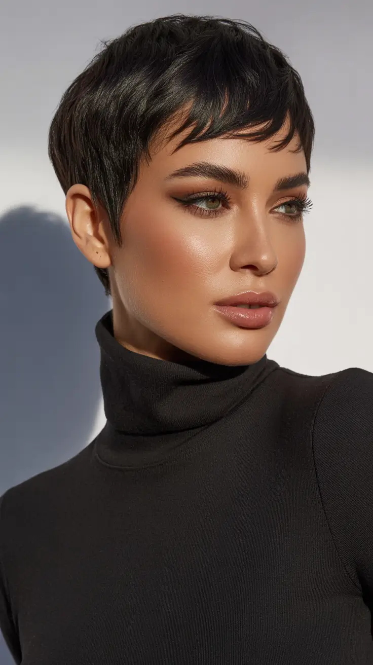 trending winter hair colors Textured Espresso Pixie