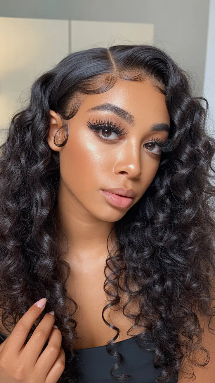 trending winter hair colors Winter Curls in Mocha Warmth