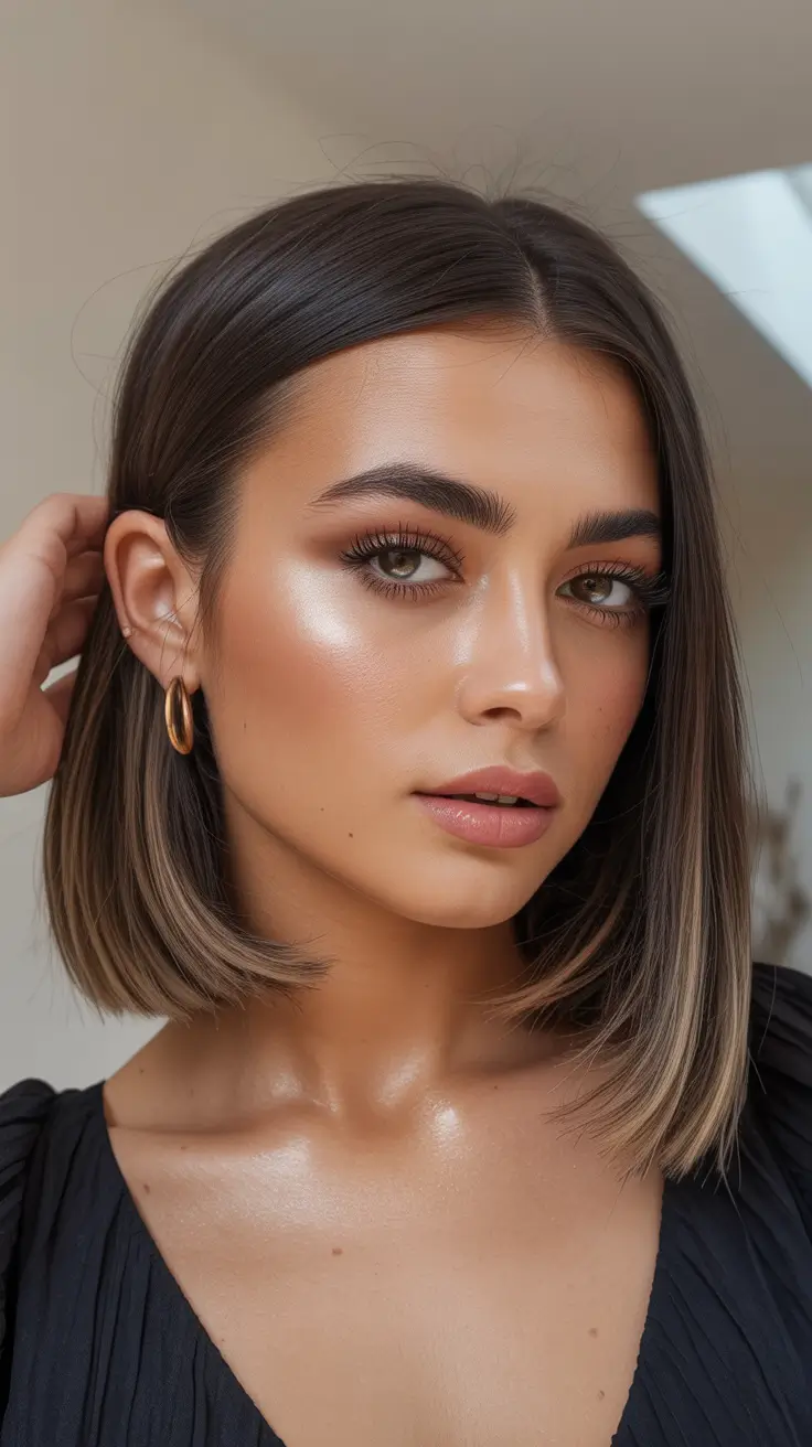 trending winter hair colors Modern Bob with Ash Espresso