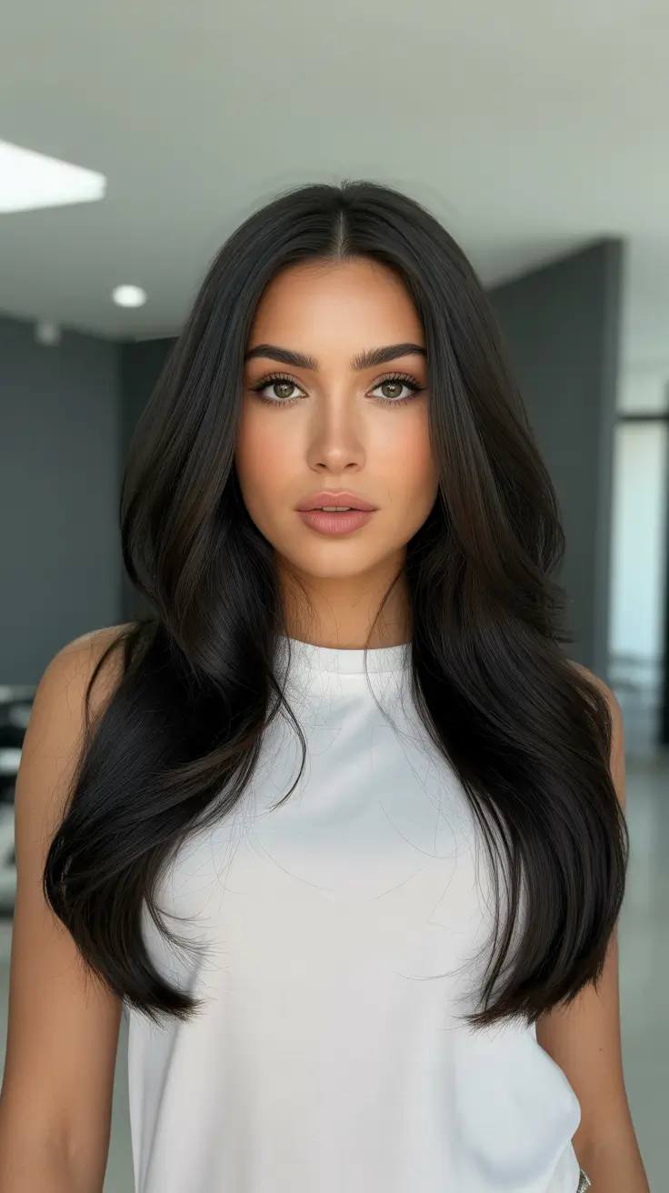 brown hair colors winter Glossed Ink Brunette