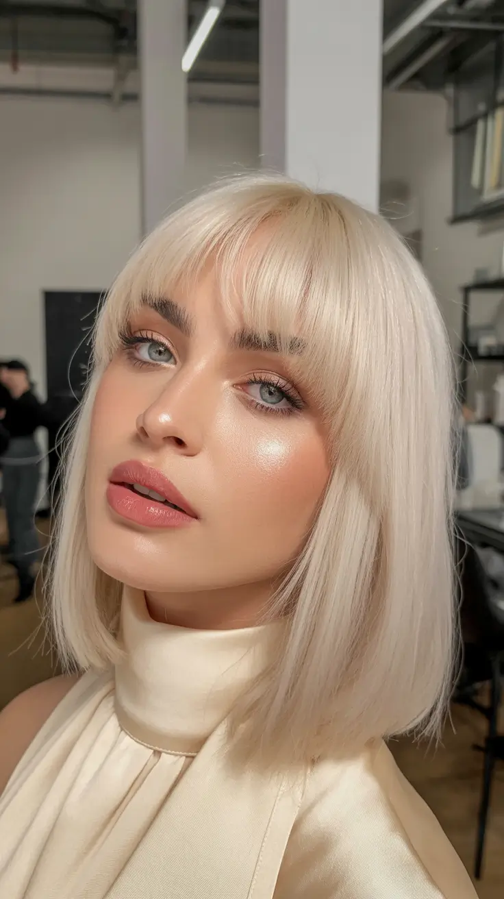 fun winter hair colors for blondes Frosty Vanilla Precision Bob