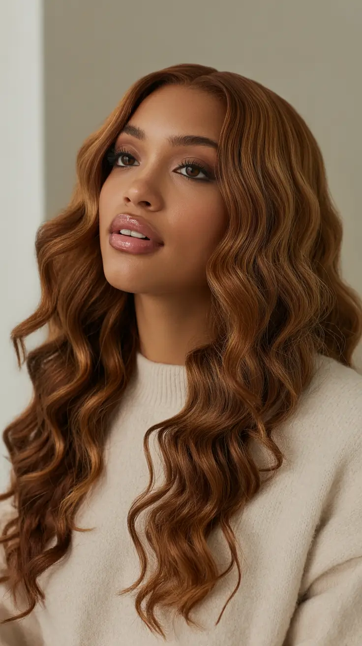 winter hair colors for black women natural Caramel Mocha Waves