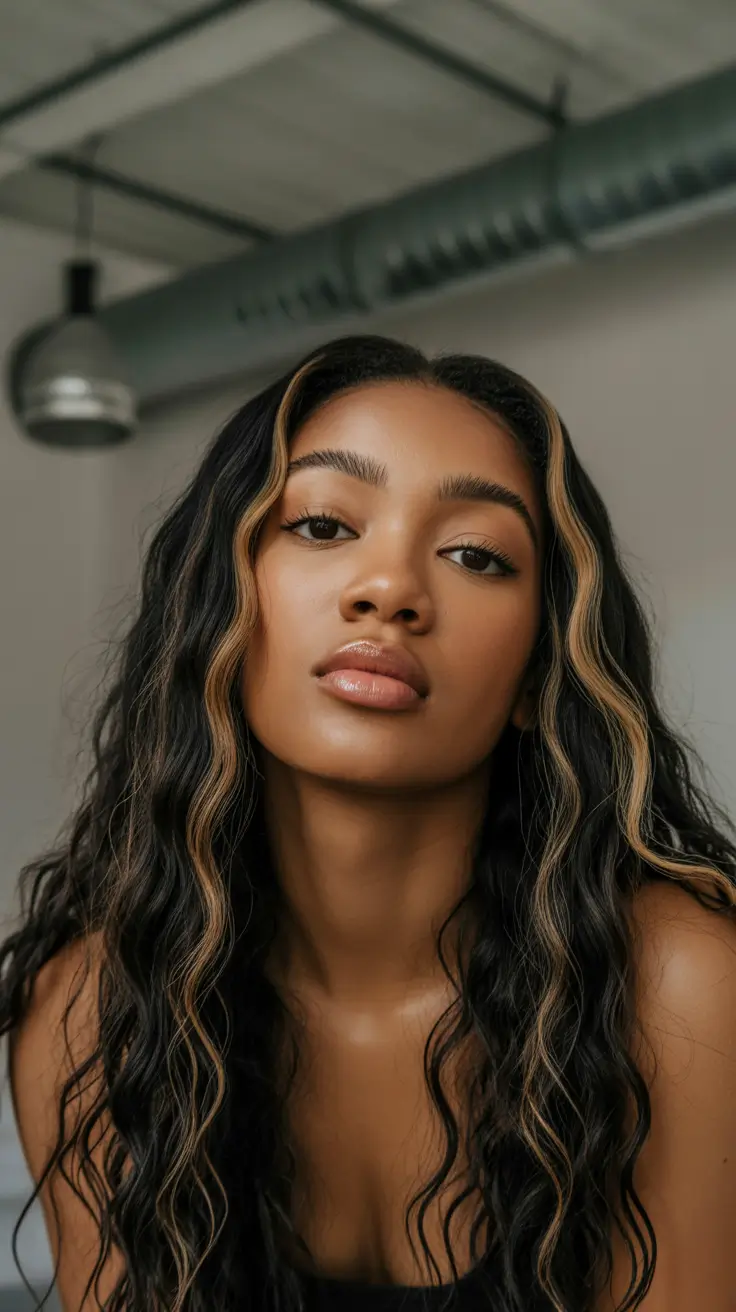 fall winter hair colors for black women Golden Face-Framing Waves