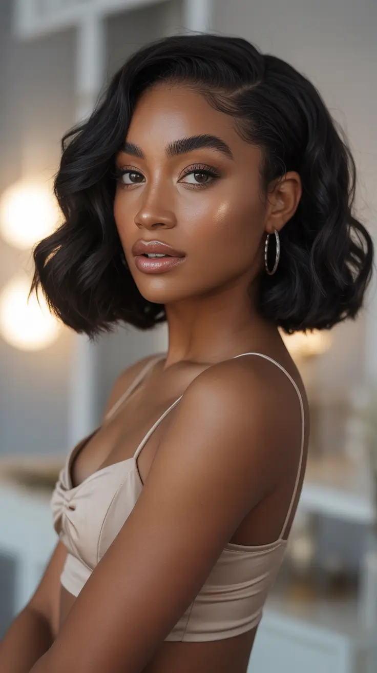 winter hair colors for black women short Classic Short Bob with Midnight Shine