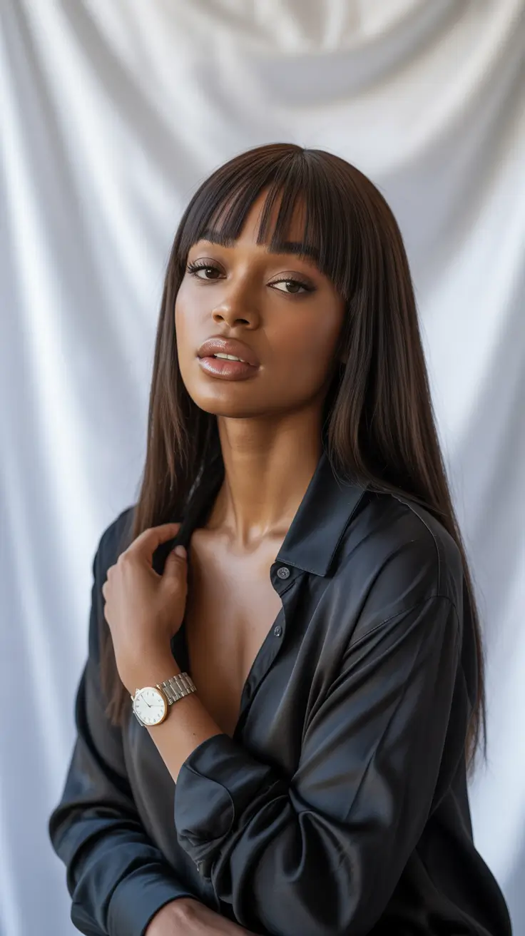 winter hair colors for black women short Midnight Layers with Bangs