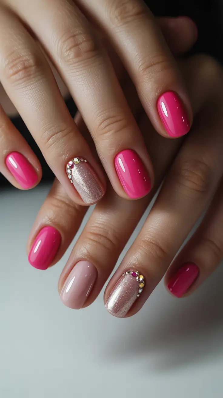 Trendy Pink Winter Nails 2025-2026 Crystal Blush Accent