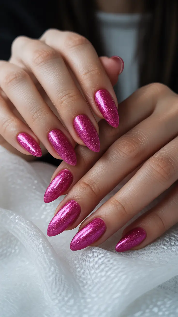 Trendy Pink Winter Nails 2025-2026 Fuchsia Frost Radiance
