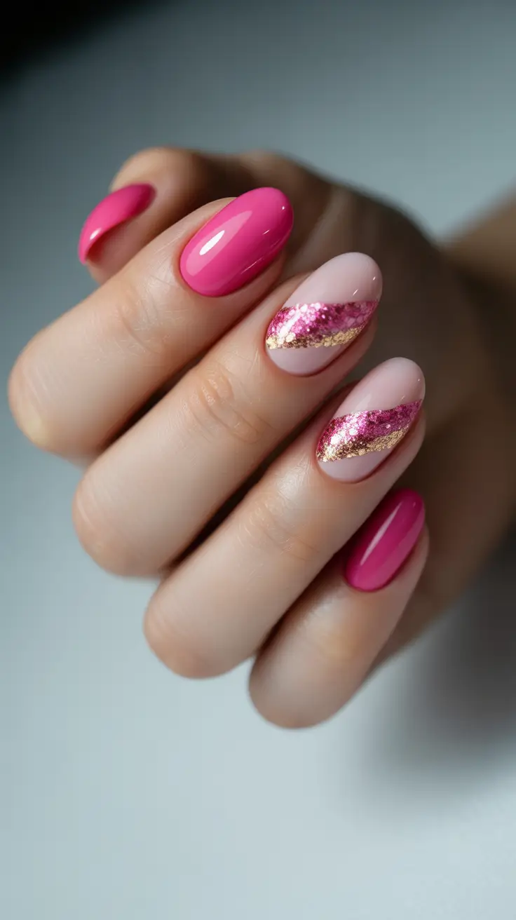 Trendy Pink Winter Nails 2025-2026 Golden Snowflake Dream