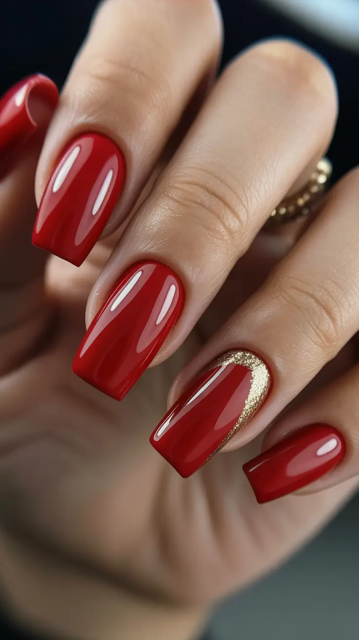 Trendy Red Nails Winter 2025-2026 Crimson with a Hint of Gold