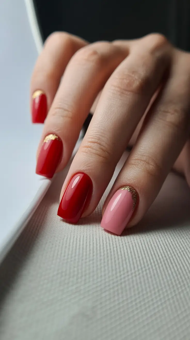 Trendy Red Nails Winter 2025-2026 Rosy Gold Gradient