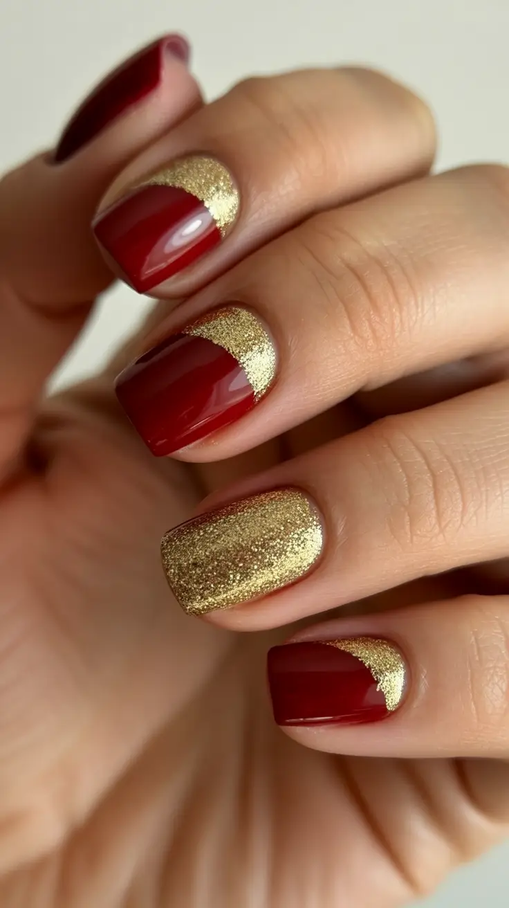 Trendy Red Nails Winter 2025-2026 Golden Edge Glam