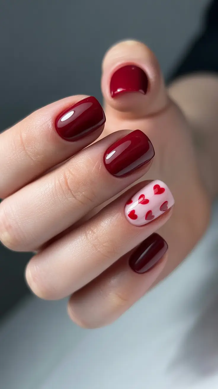 Trendy Red Nails Winter 2025-2026 Cherry Heart Minimalism