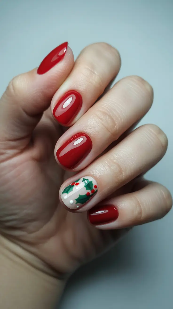 Trendy Red Nails Winter 2025-2026 Cozy Holly Berry Accent
