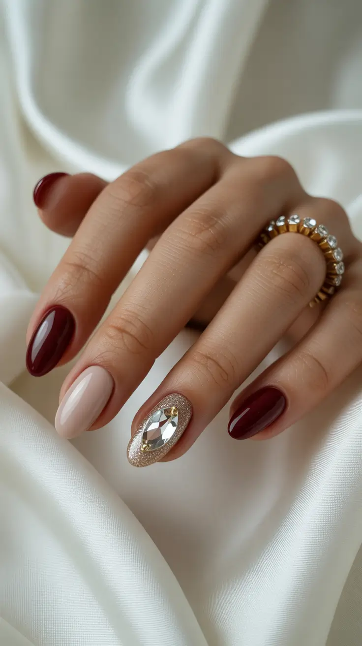 Trendy Red Nails Winter 2025-2026 Golden Garnet Accent