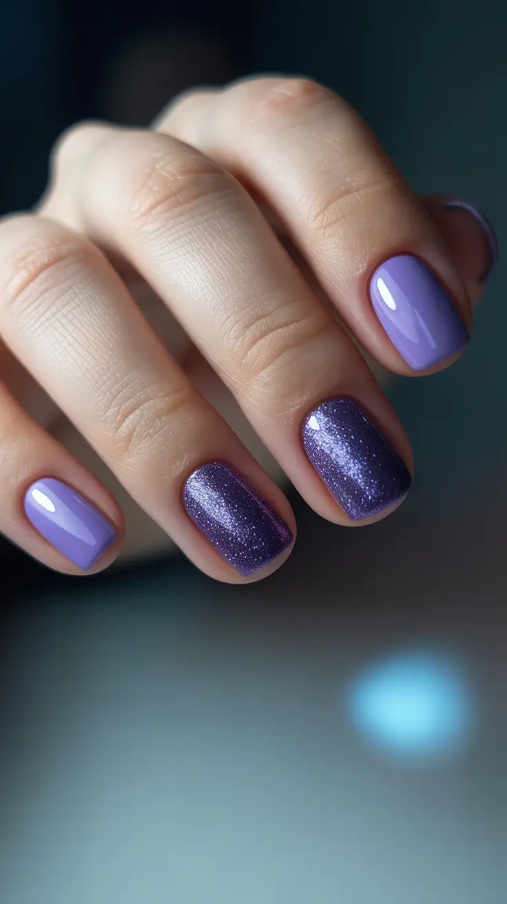 Trendy Simple Winter Nail Ideas 2025–2026 Lavender Frost Sparkle