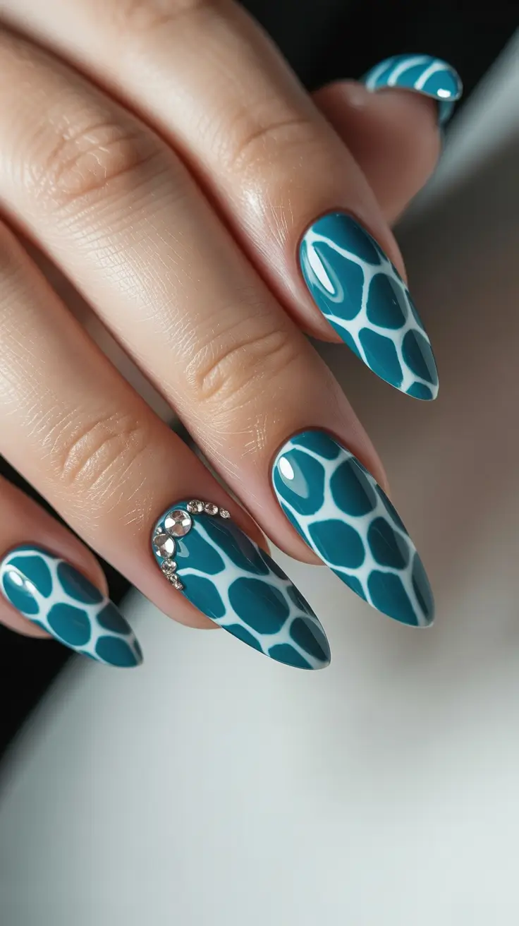 Trendy Simple Winter Nail Ideas 2025–2026 Teal Mosaic Glam