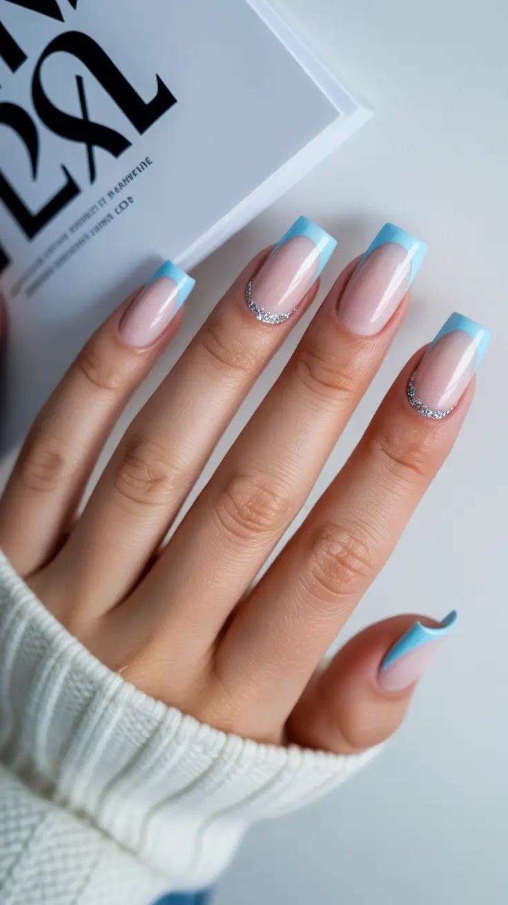Trendy Simple Winter Nail Ideas 2025–2026 Powder Blue French