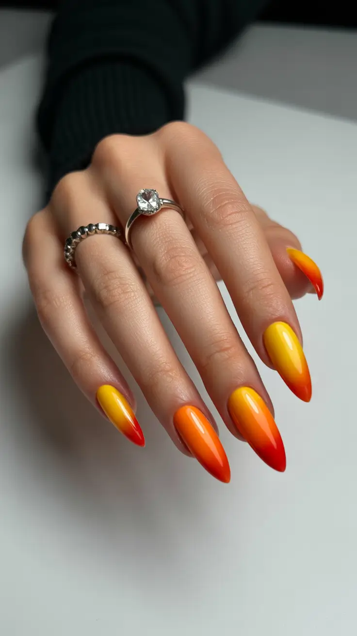 Trendy Simple Winter Nail Ideas 2025–2026 Sunset Flame Tips