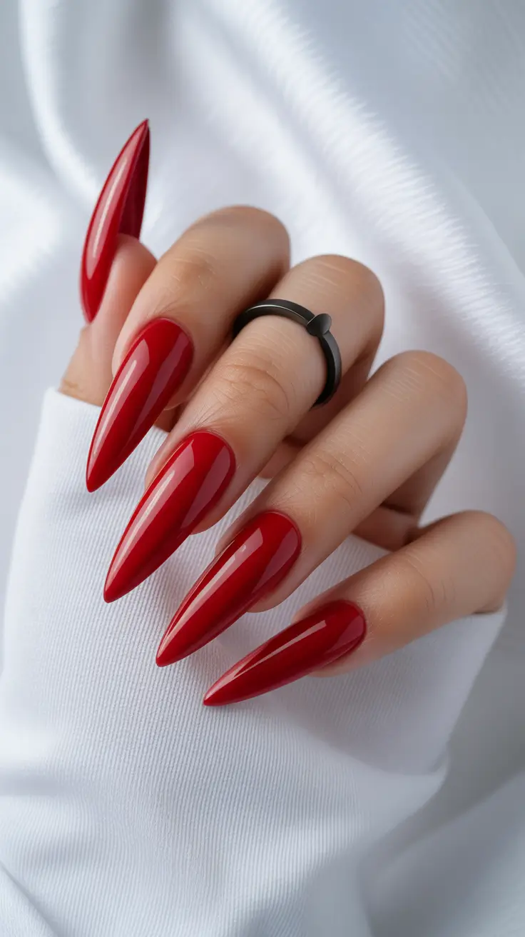 Trendy Simple Winter Nail Ideas 2025–2026 Classic Scarlet Elegance