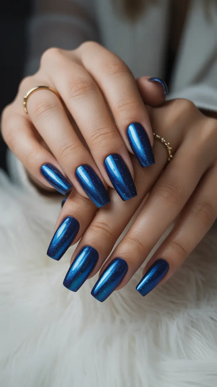 Trendy Simple Winter Nail Ideas 2025–2026 Midnight Blue Glow