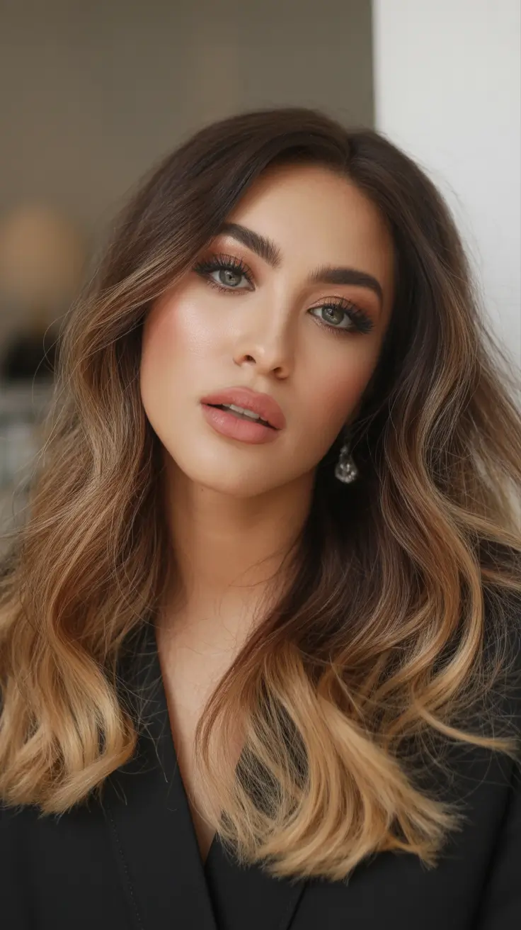 winter hair colors for brunettes with highlights Soft Brunette Melt with Caramel Radiance