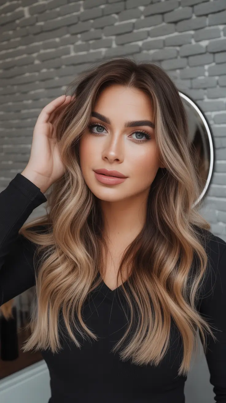winter hair colors for brunettes highlights Soft Contrast Caramel Glow
