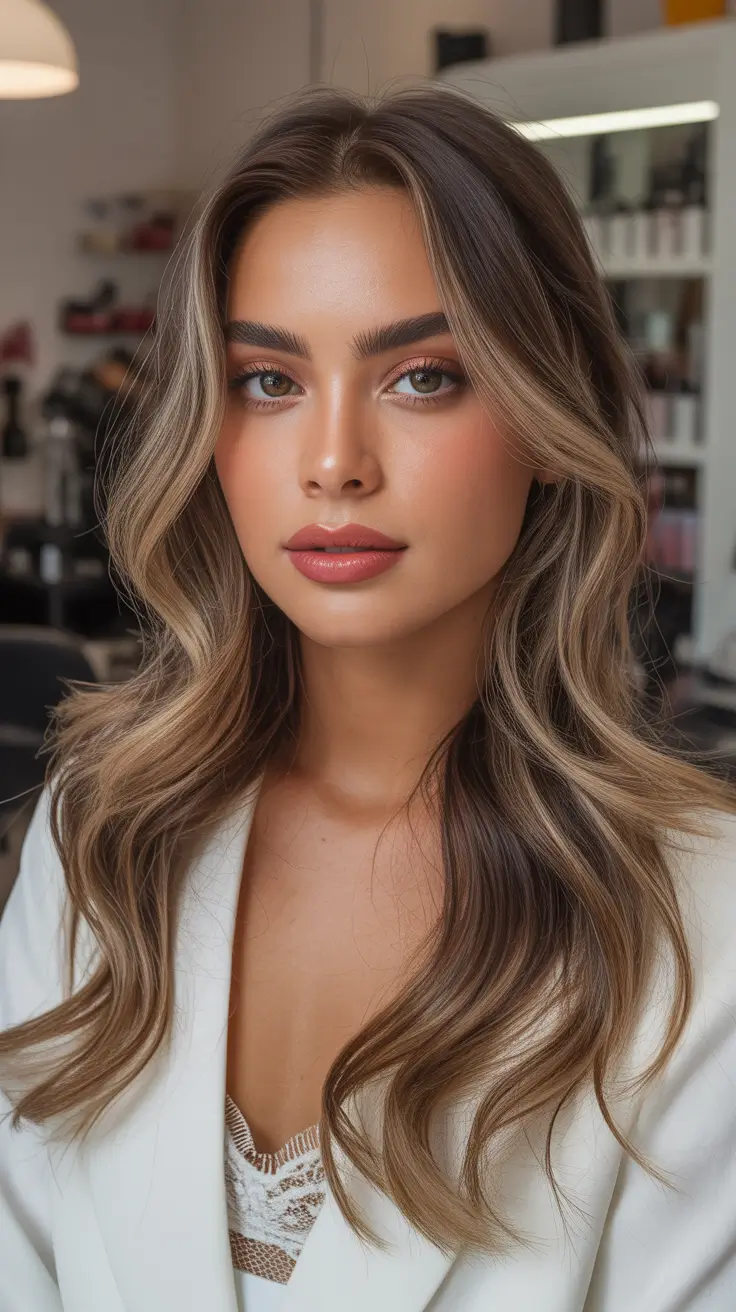 winter hair colors with highlights Champagne Glow Balayage