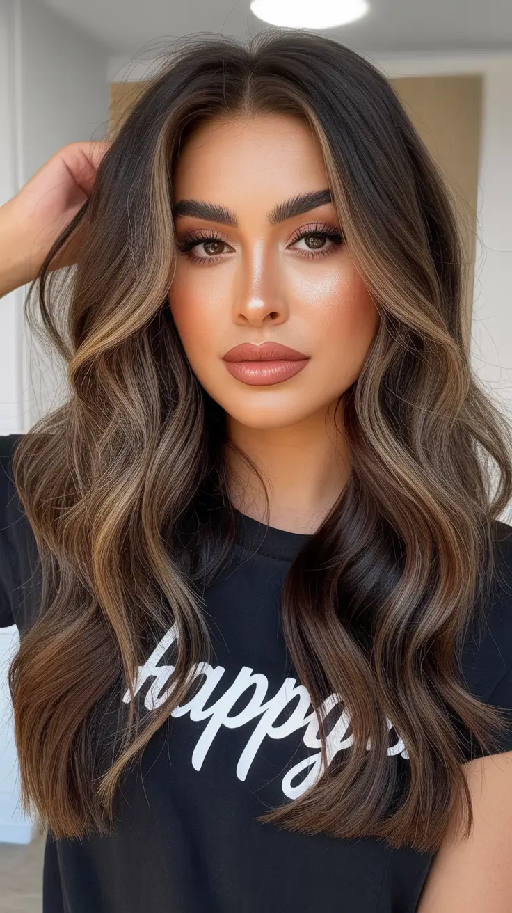 winter hair colors for brunettes highlights Soft Espresso Shine
